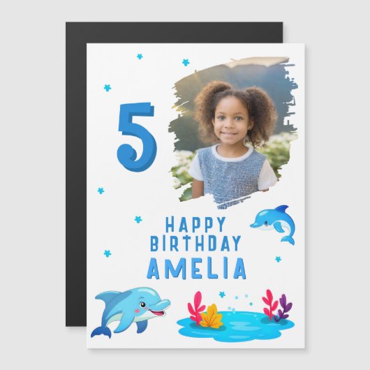Schattigee Dolfijn Zee Dieren Foto Verjaardagsmagn (Voorkant / Achterkant)