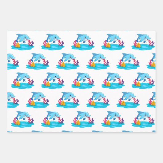 Schattigee Dolfijn Zee Dieren Kinderen Verjaardags Inpakpapier Vel (Voorkant 2)