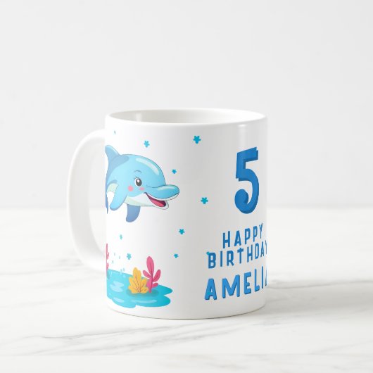 Schattigee Dolfijn Zee Dieren Kinderen Verjaardags Koffiemok (Voorkant links)