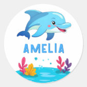 Schattigee Dolfijn Zee Dieren Naam Ronde Sticker (Voorkant)