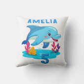 Schattigee Dolfijn Zee Dieren Naam Verjaardag Kussen (Achterkant)