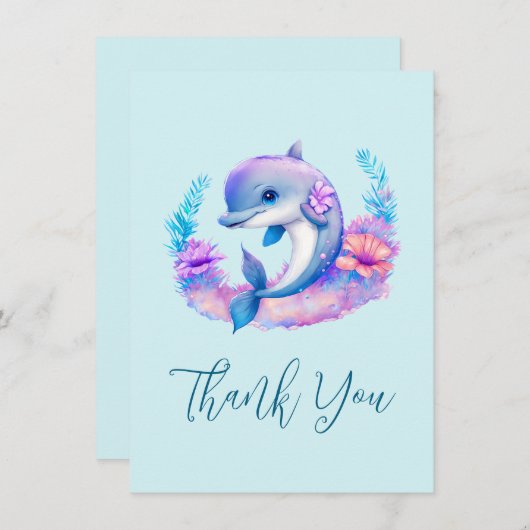 Schattigee dolfijn Zee schepsel Dank u Bedankkaart (Voorkant / Achterkant)