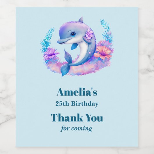 Schattigee dolfijn Zee schepsel evenement dank u Wijn Etiket (Enkel label)