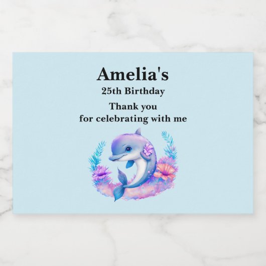 Schattigee dolfijn Zee schepsel partij dank u Sparkling Wijnetiket (Enkel label)