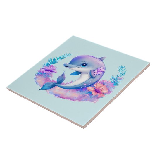 Schattigee dolfijn Zee schepsel Tegeltje (Zijkant)
