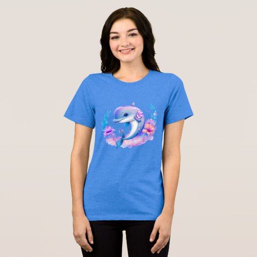 Schattigee dolfijn Zee schepsel Tri-Blend Shirt (Voorkant volledig)