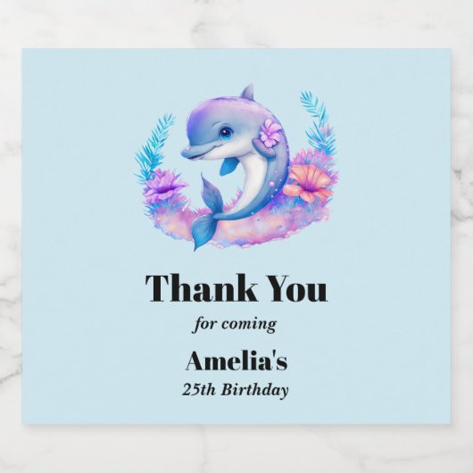 Schattigee dolfijn Zee schepsel verjaardag dank u Bier Etiket (Enkel label)