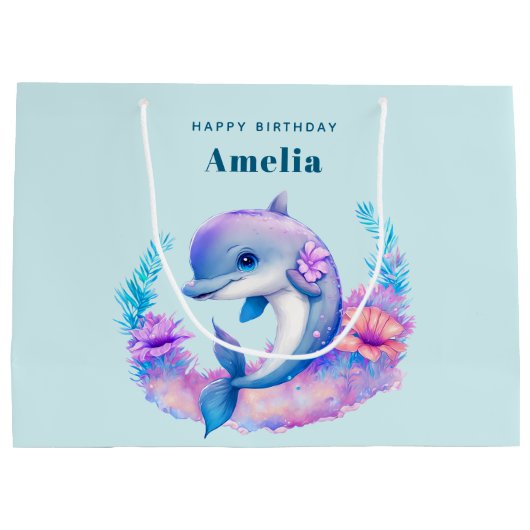 Schattigee Dolfijn Zee Verjaardag Groot Cadeauzakje (Achterkant)