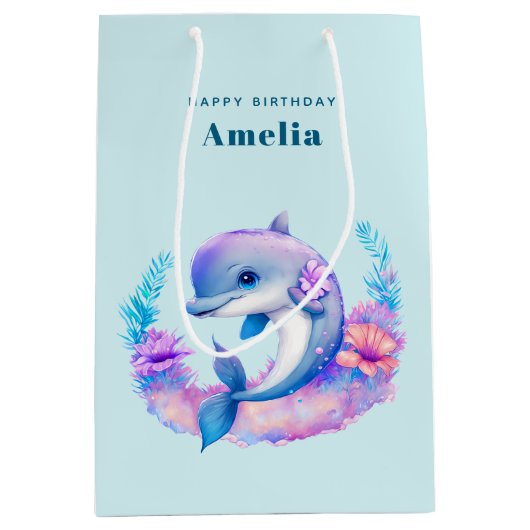 Schattigee Dolfijn Zee Verjaardag Medium Cadeauzakje (Voorkant)