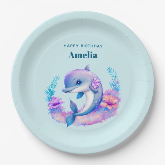 Schattigee Dolfijn Zee Verjaardag Papieren Bordje (Voorkant)