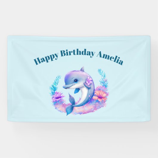 Schattigee Dolfijn Zee Verjaardag Spandoek (Horizontaal)