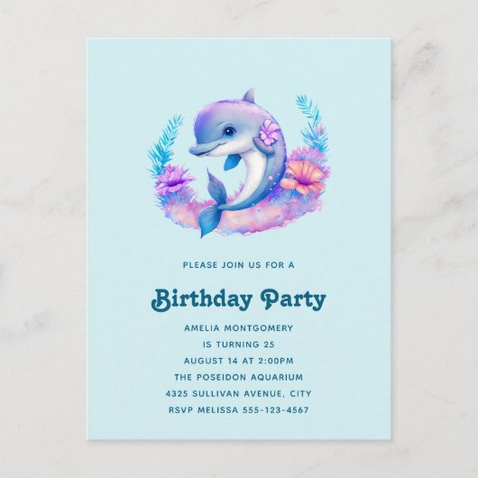 Schattigee Dolfijn Zee Verjaardag Uitnodiging Briefkaart (Voorkant)