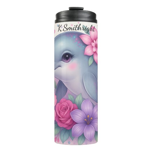 Schattigee Dolfijnbloemen Harten Sparkles Thermosbeker (Voorkant)