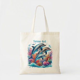 Schattigee dolfijnenliefhebbers voegen naam toe tote bag