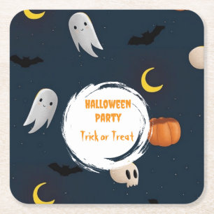 Schattigee donkerblauwe Halloween Party Ghost Pump Kartonnen Onderzetters
