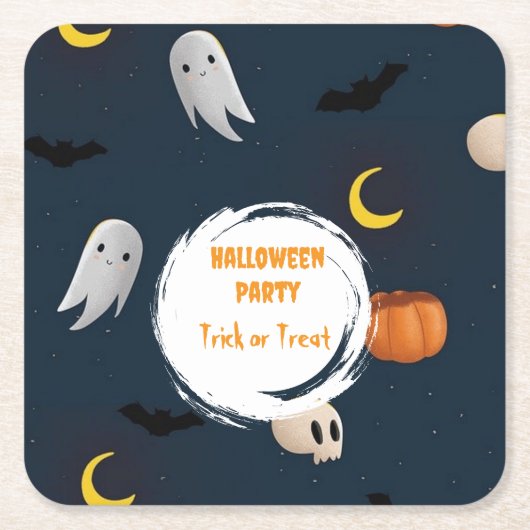 Schattigee donkerblauwe Halloween Party Ghost Pump Kartonnen Onderzetters (Voorkant)