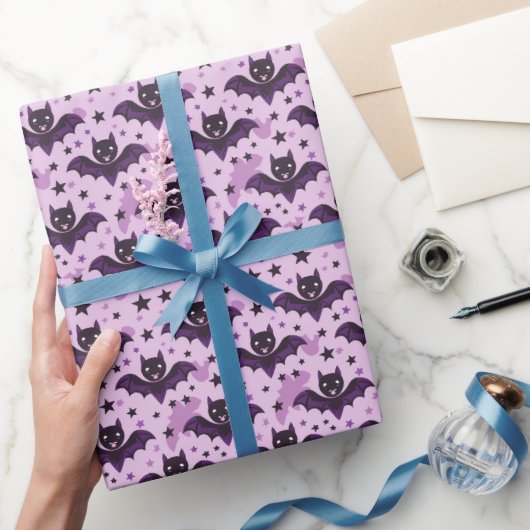 Schattigee donkere Paarse halloween vleermuizen Cadeaupapier (Geschenken)