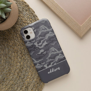 Schattigee donkergrijze camo gepersonaliseerd iPhone 16 hoesje