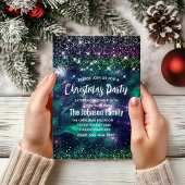 Schattigee donkergroene paarse faux glitter kerst kaart