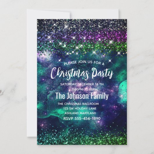 Schattigee donkergroene paarse faux glitter kerst kaart (Voorkant)