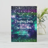 Schattigee donkergroene paarse faux glitter kerst kaart (Staand voorkant)