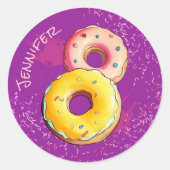 Schattigee Donut Acht Paarse sprenkels Ronde Sticker (Voorkant)