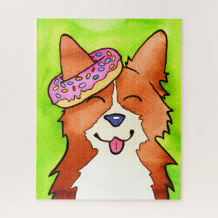 Schattigee Donut Ear Waterverf Corgi Jigsaw Puzzel
