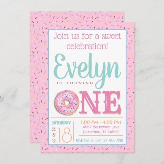 Schattigee Donut eerste verjaardagsfeestje Kaart (Voorkant / Achterkant)