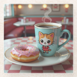 Schattigee donut en koffie bij Retro Diner Glazen Onderzetter