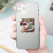 Schattigee donut en koffie bij Retro Diner Sticker (Telefoon)