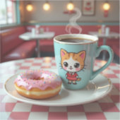 Schattigee donut en koffie bij Retro Diner Sticker (Voorkant)