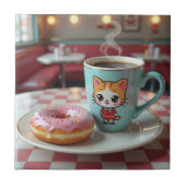 Schattigee donut en koffie bij Retro Diner Tegeltje (Voorkant)
