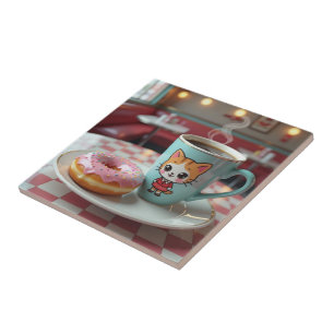 Schattigee donut en koffie bij Retro Diner Tegeltje