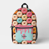 Schattigee Donut Fun Sweet Black Pink Monogram Bedrukte Rugzak (Voorkant)