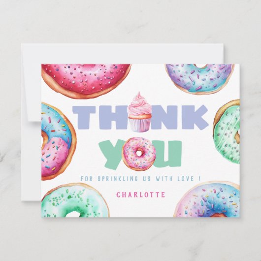 Schattigee Donut Meisje Custom Bericht Kinderen Ve Bedankkaart (Voorkant)