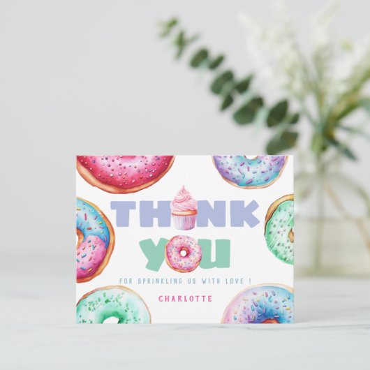 Schattigee Donut Meisje Custom Bericht Kinderen Ve Bedankkaart (Staand voorkant)