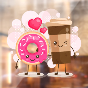 Schattigee Donut Shop True Love Donuts met koffie Raamsticker