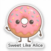 Schattigee Donut Sticker – gepersonaliseerde naam  (Voorkant)