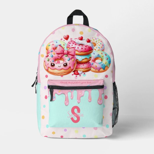 Schattigee donut Stippen druppelen lief meisje roz Bedrukte Rugzak (Voorkant)