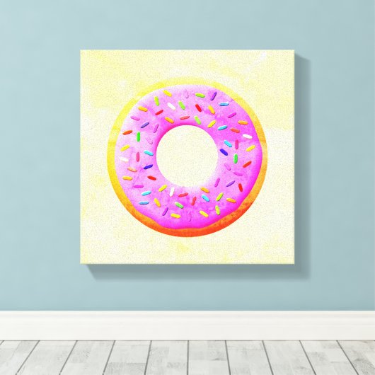 Schattigee donut tekening met sprinkles canvas afdruk (Insitu (Houten vloer))