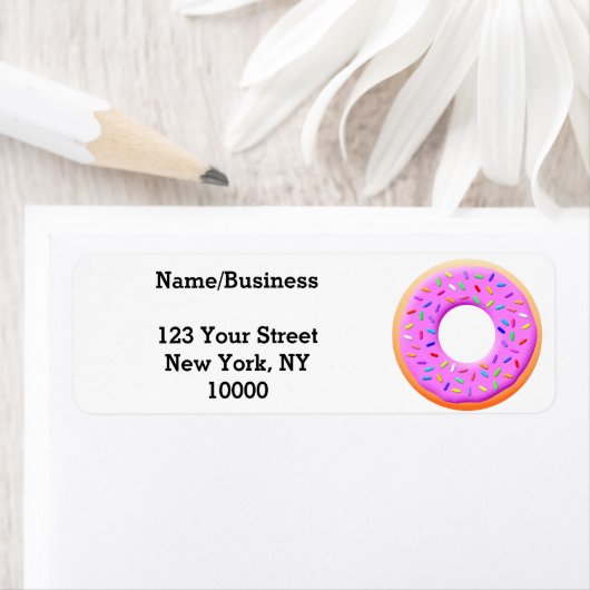 Schattigee donut tekening met sprinkles etiket (Insitu)