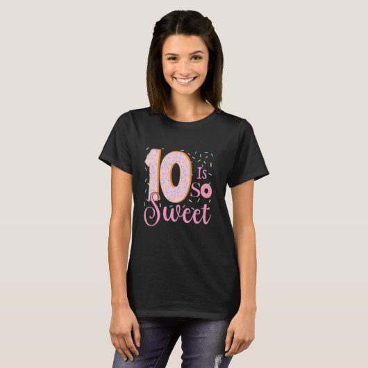 Schattigee donut themafeest 10th Bday 10 is zo lie T-shirt (Voorkant volledig)