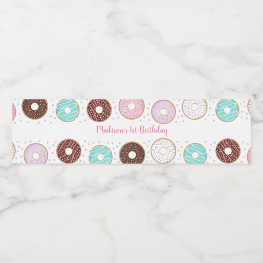 Schattigee Donut Verjaardag Waterfles Etiket (Enkel label)