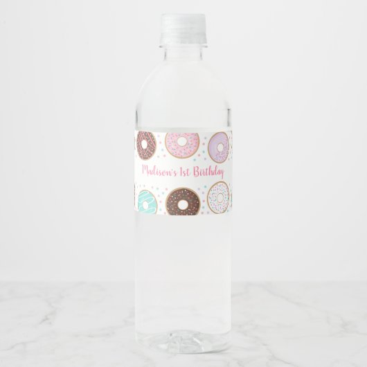 Schattigee Donut Verjaardag Waterfles Etiket (Voorkant)