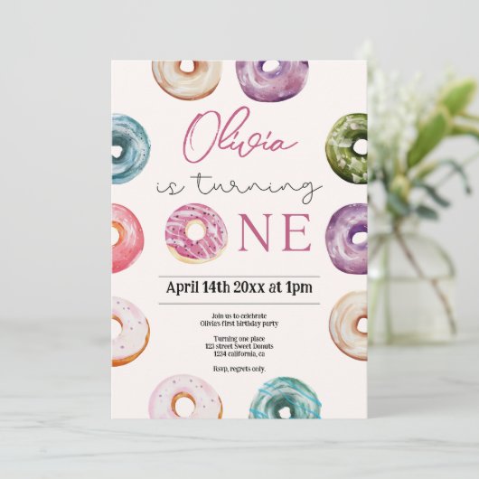 Schattigee Donuts 1e Verjaardag, Sweet Treats voor Kaart (Staand voorkant)