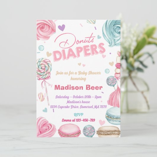 Schattigee Donuts Diapers Baby shower Kaart (Staand voorkant)