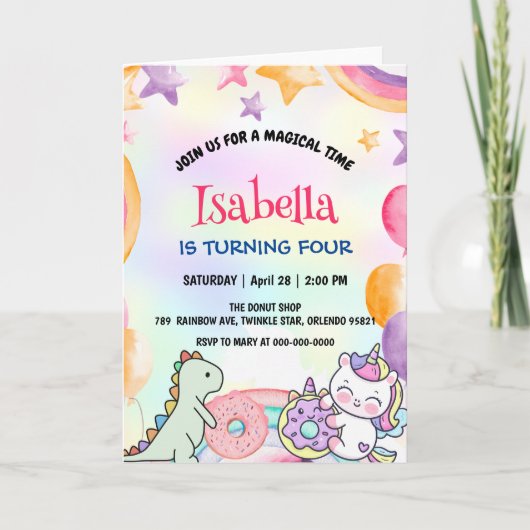 Schattigee Donuts Dino Eenhoorn Verjaardag Regenbo (Voorkant)