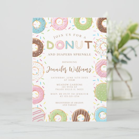 Schattigee Donuts en luiers Baby Sprinkle Shower Kaart (Staand voorkant)
