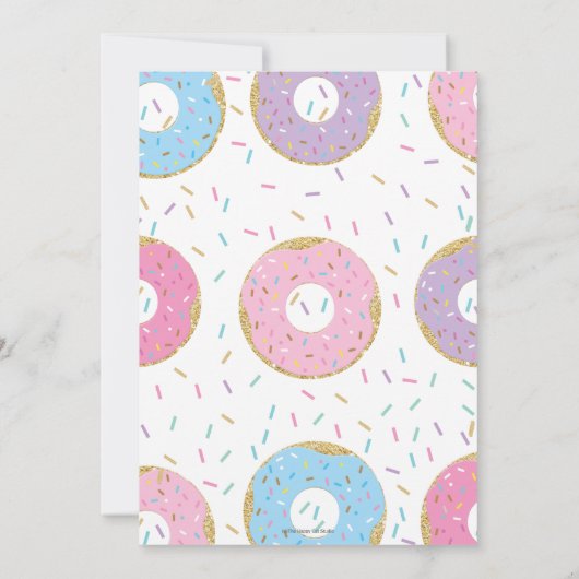 Schattigee donuts en sprinkles verjaardagsfeestje kaart (Achterkant)