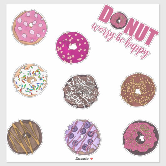 Schattigee Donuts Waterverf Illustraties Sticker (Vel)